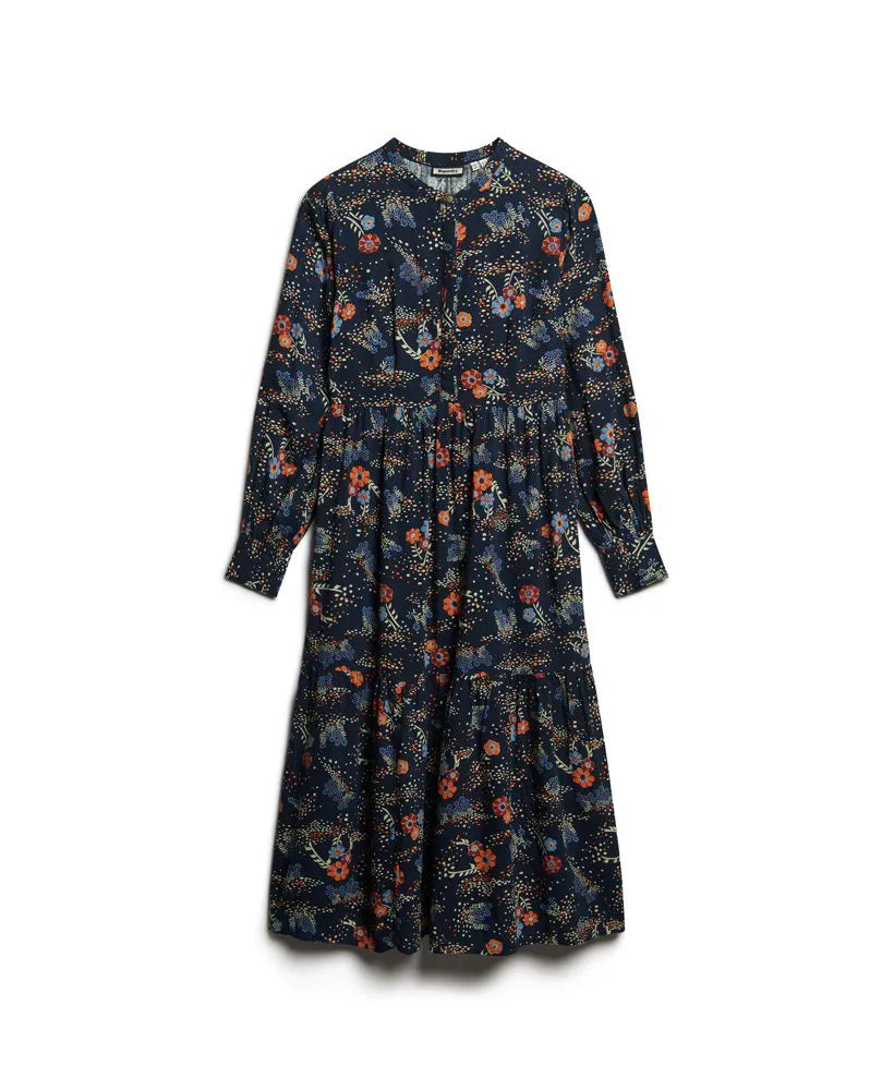Long Sleeve Tiered Midi Dress