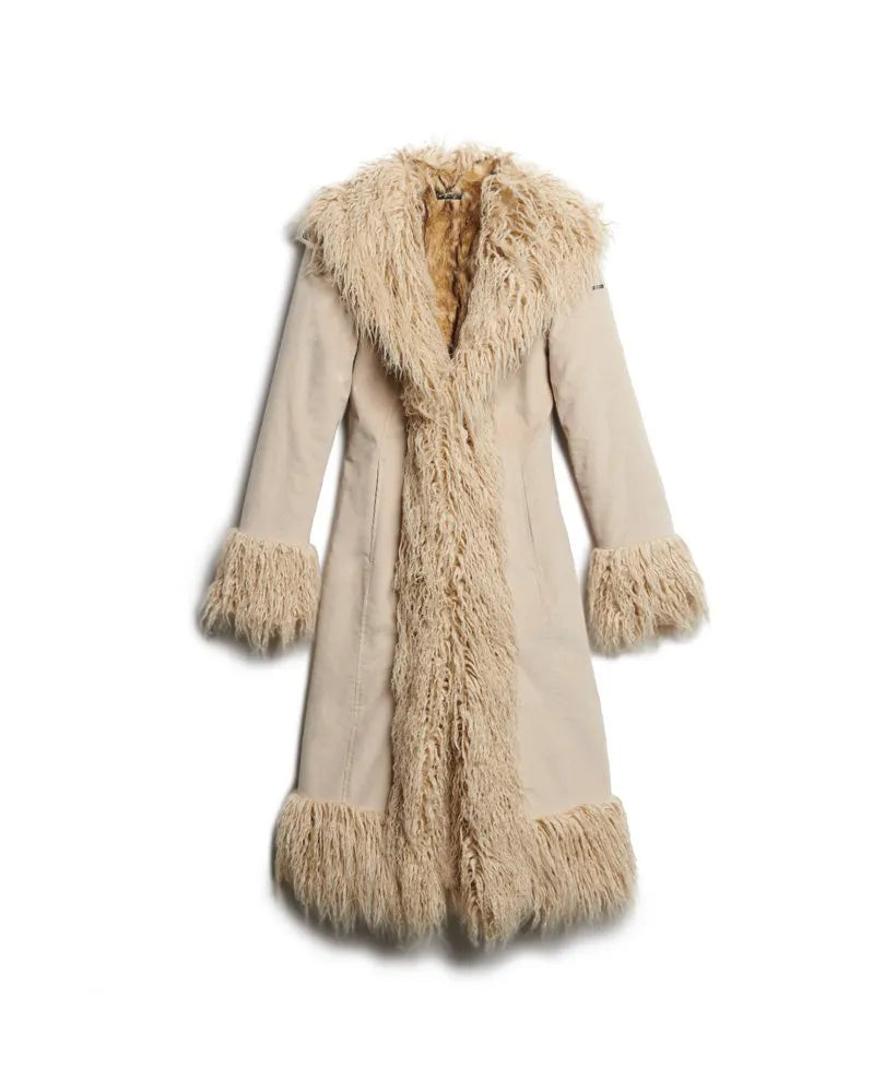 Faux Fur Lined Longline Afghan Coat