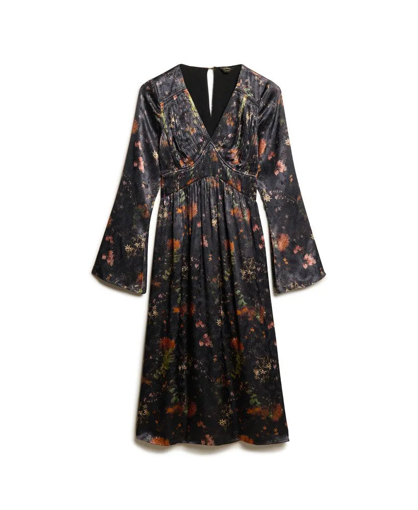 Flare Sleeved Jacquard Midi Dress