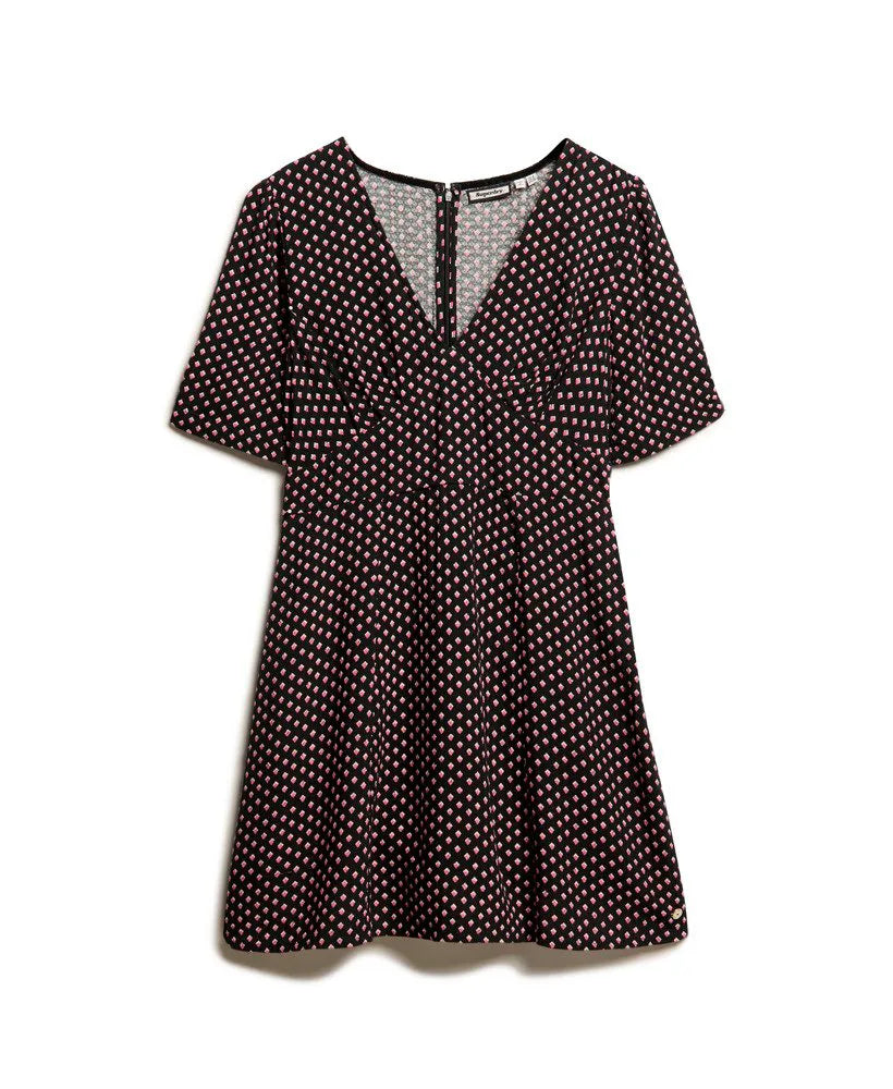 Printed Short Sleeve Mini Tea Dress