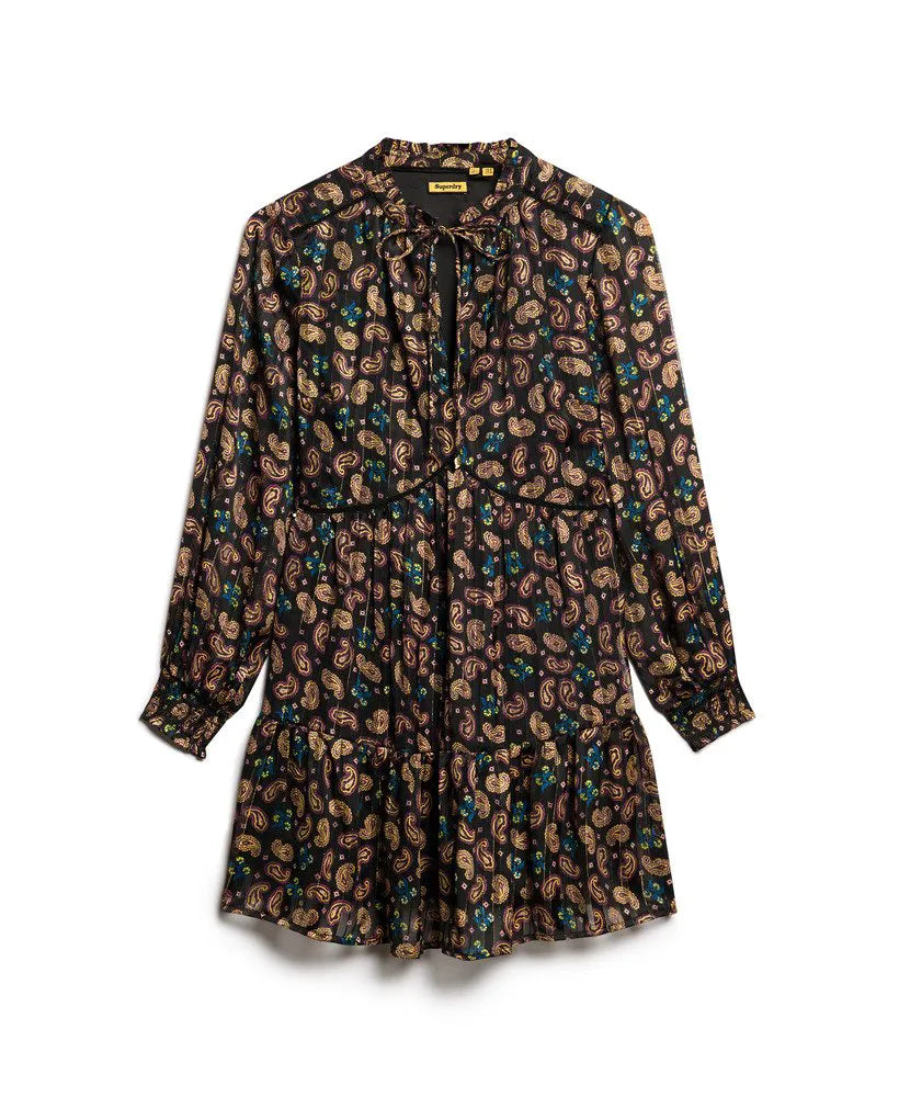 Printed Long Sleeve Metallic Mini Dress