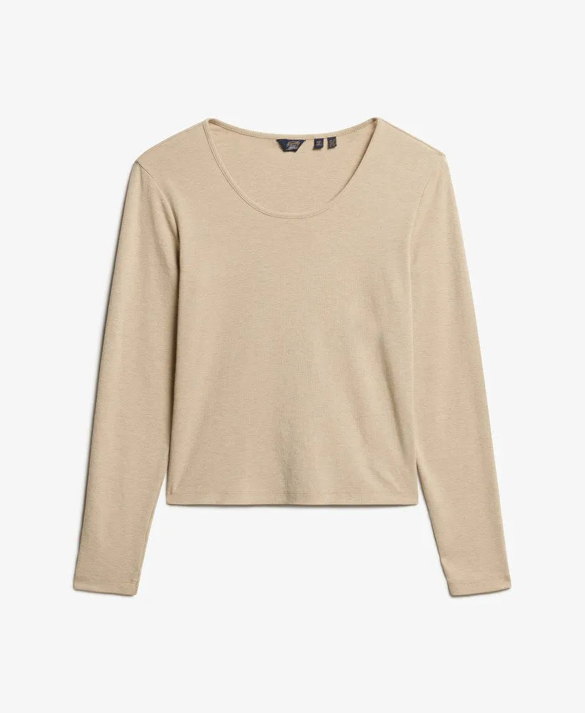 Fine Rib Scoop Neck Long Sleeve Top