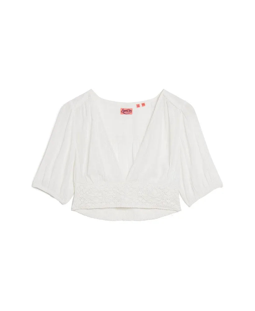 Ibiza Short Sleeve Lace Trim Top