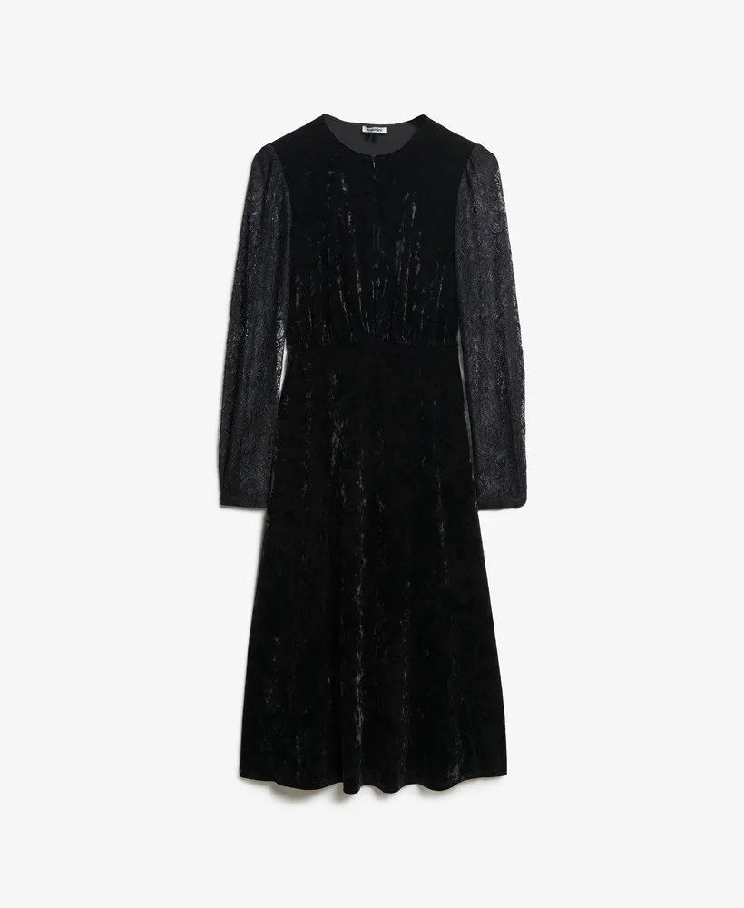 Lace Sleeve Velvet Midi Dress