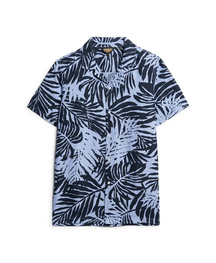 Open Collar Printed Linen Shirt