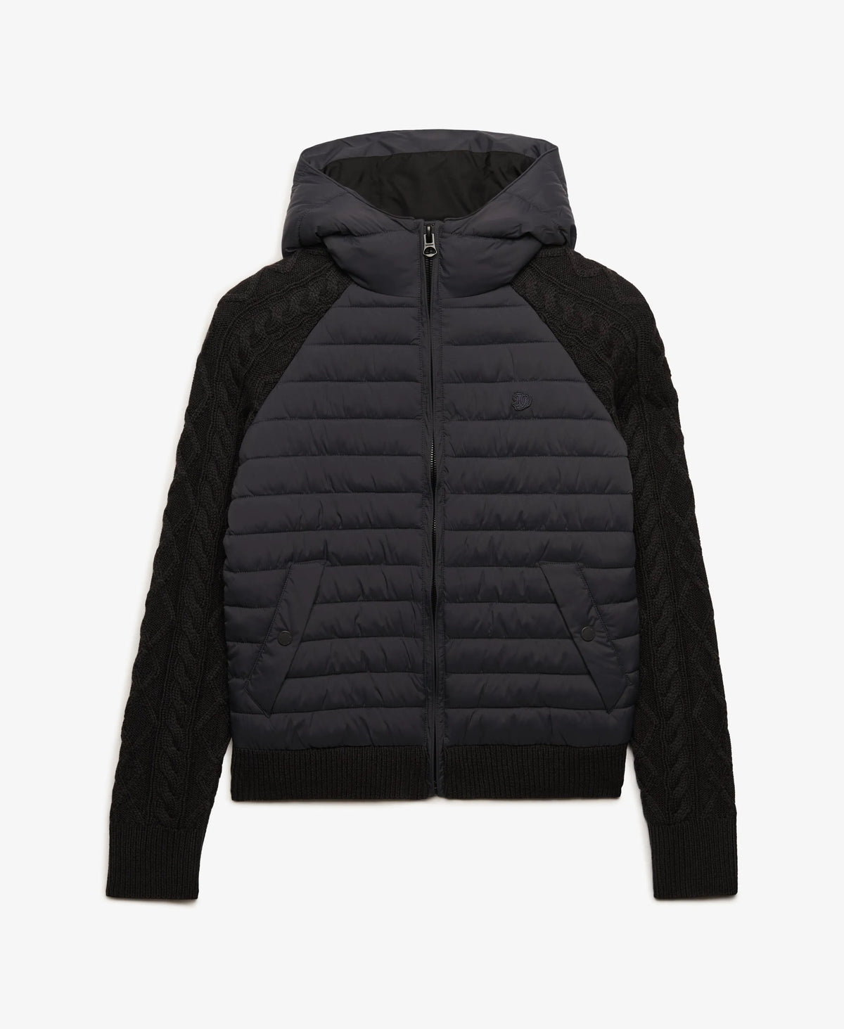 Hooded Cable Knit Hybrid Jacket