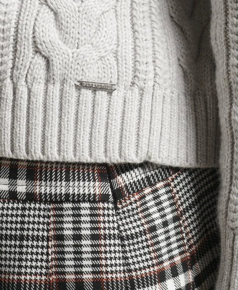 Dropped Shoulder Cable Knit Crew Neck Jumper