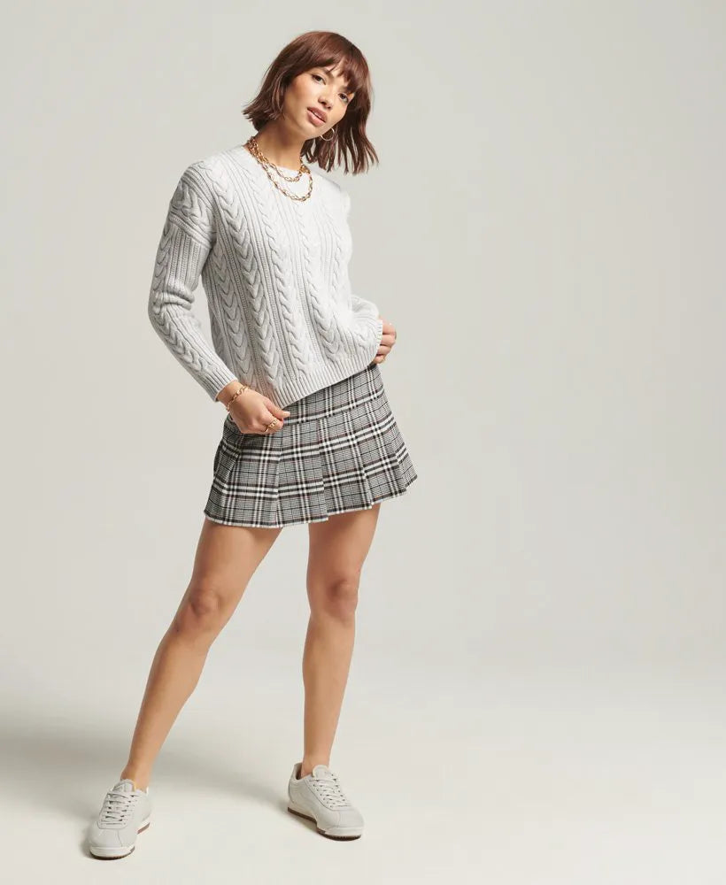 Dropped Shoulder Cable Knit Crew Neck Jumper