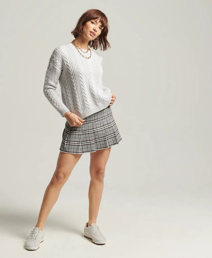Dropped Shoulder Cable Knit Crew Neck Jumper