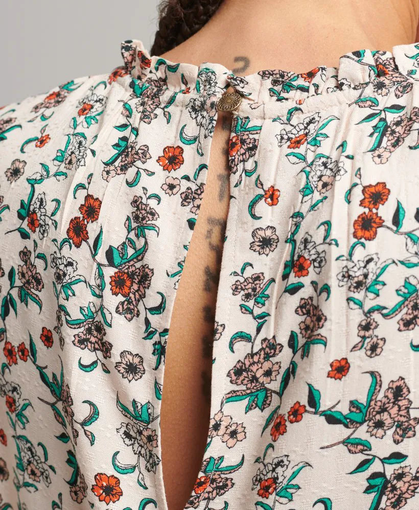Smocked Long Sleeve Woven Top