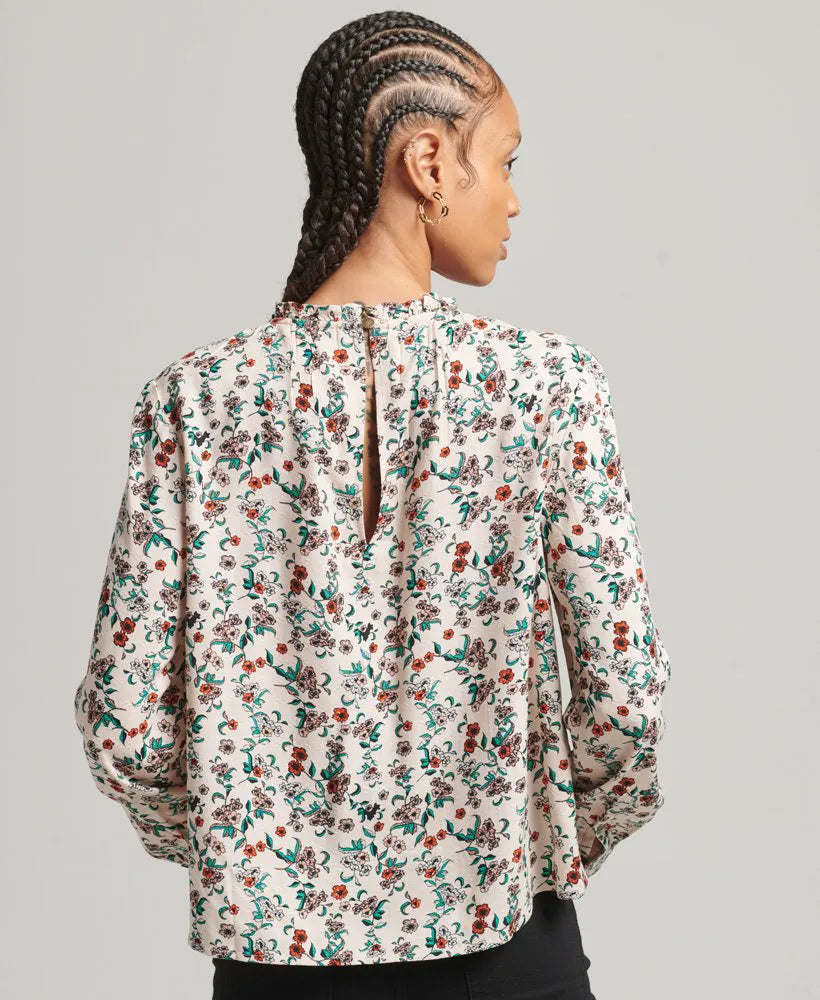 Smocked Long Sleeve Woven Top
