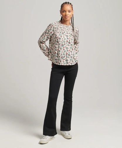 Smocked Long Sleeve Woven Top