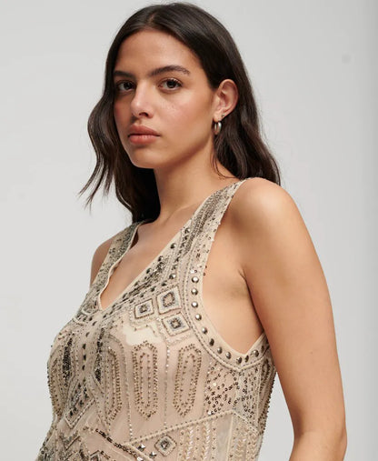 Embellished V Neck Mini Dress