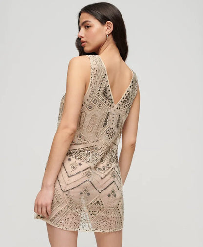 Embellished V Neck Mini Dress