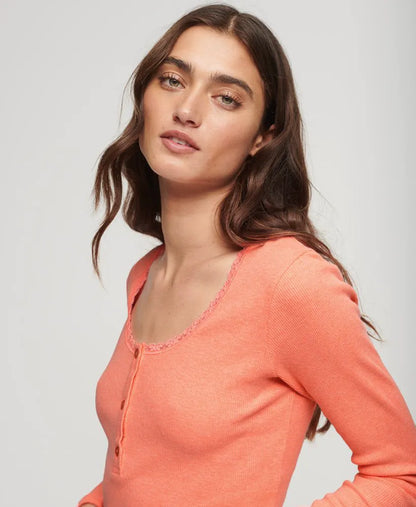 Ribbed Long Sleeve Henley Top