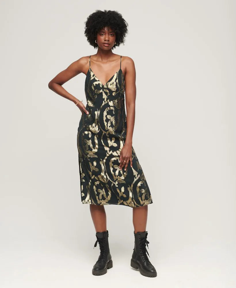 Metallic Midi Slip Dress