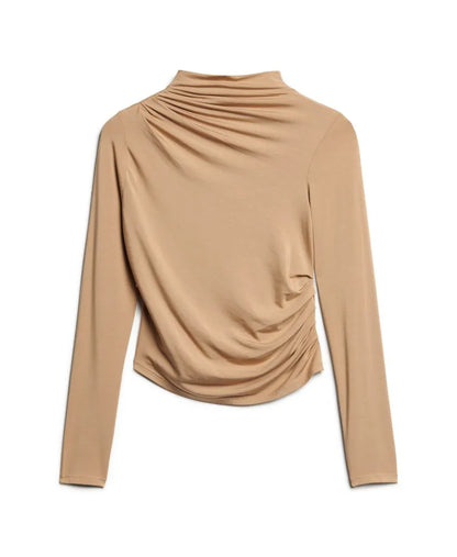 Long Sleeve Ruched Mock Neck Top