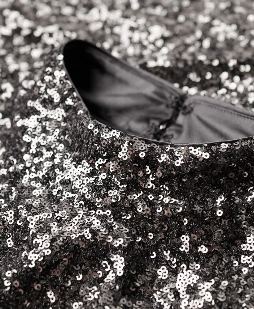 Sequinned Mock Neck Mini Dress