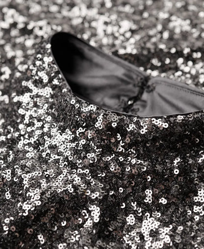 Sequinned Mock Neck Mini Dress