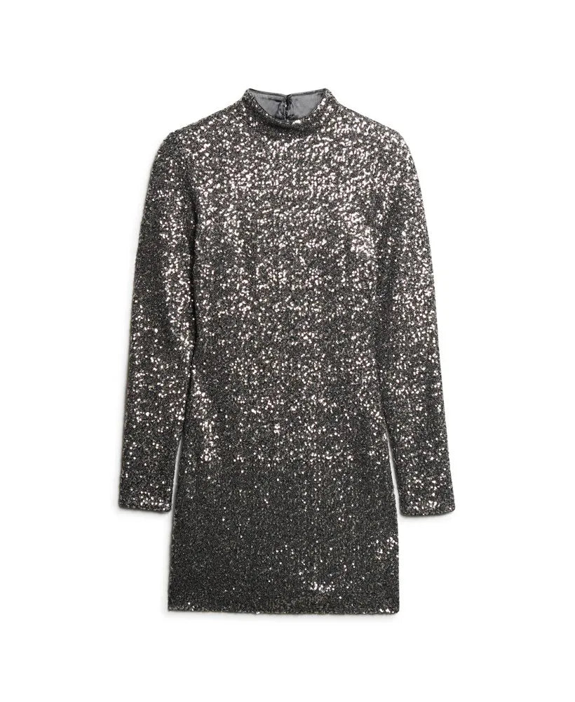 Sequinned Mock Neck Mini Dress