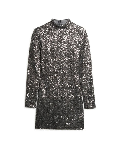 Sequinned Mock Neck Mini Dress