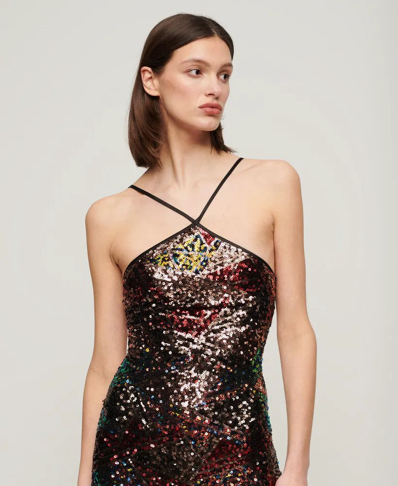 Sequin Halter Midi Dress