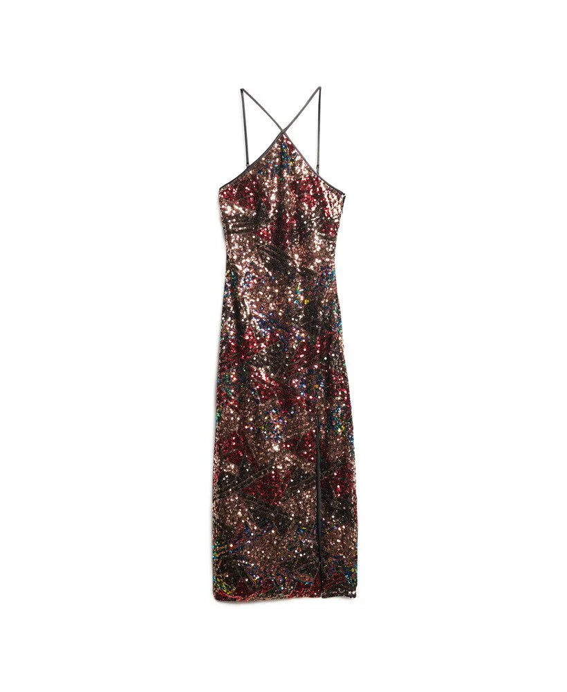 Sequin Halter Midi Dress