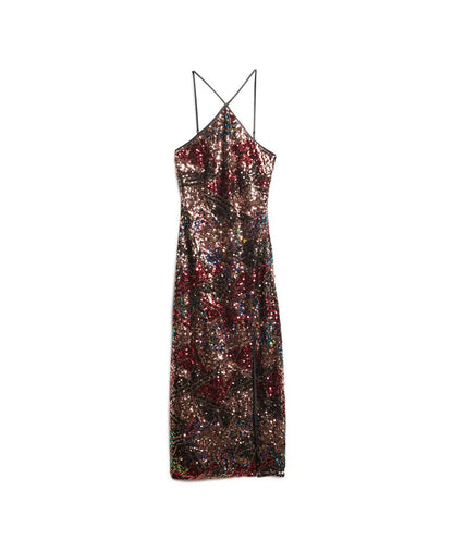 Sequin Halter Midi Dress