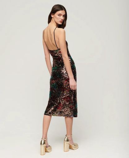 Sequin Halter Midi Dress