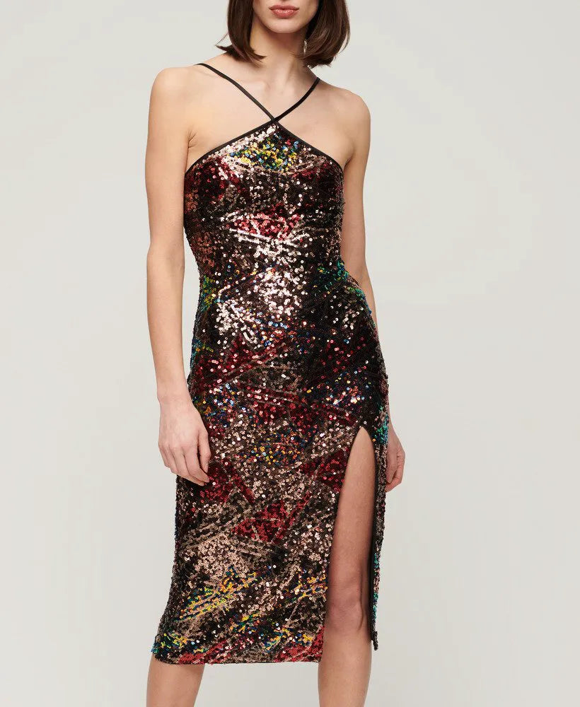 Sequin Halter Midi Dress
