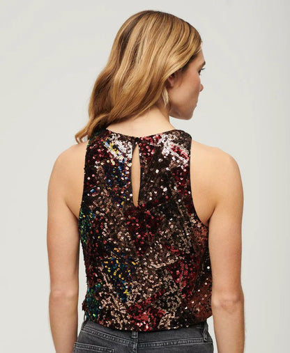 Sleeveless Sequin Racer Top