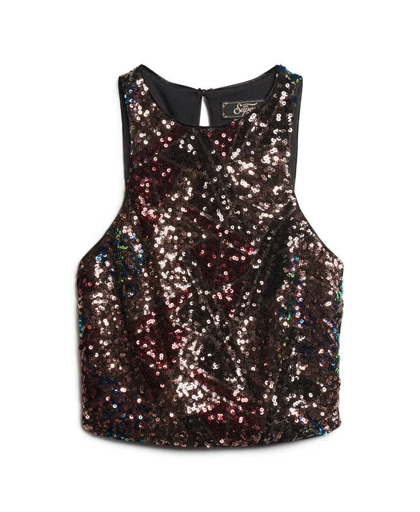 Sleeveless Sequin Racer Top