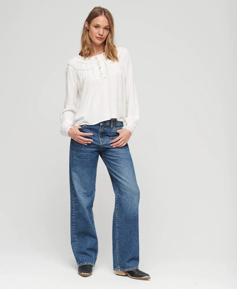 Lace Trim Woven Top