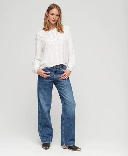 Lace Trim Woven Top