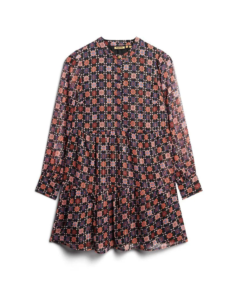 Long Sleeve Tiered Mini Dress