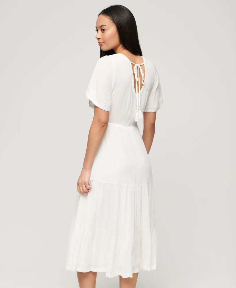 Embroidered Tiered Midi Dress