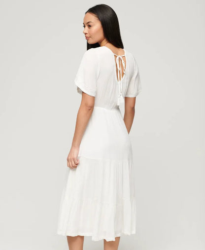 Embroidered Tiered Midi Dress