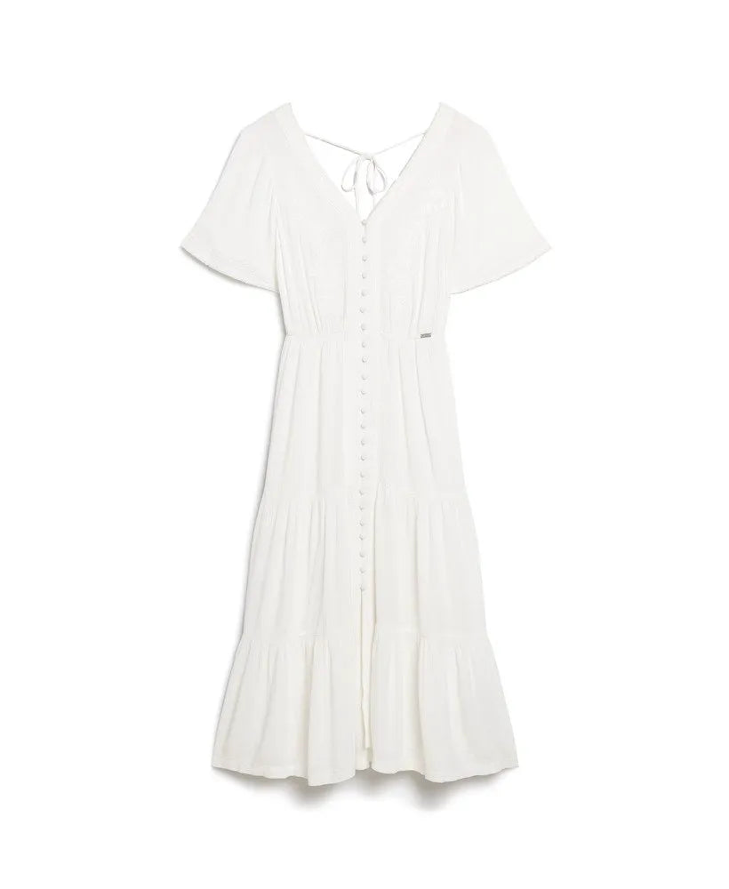 Embroidered Tiered Midi Dress
