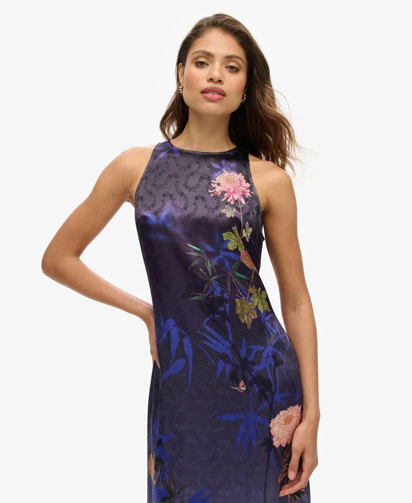 Printed Satin Maxi Dress