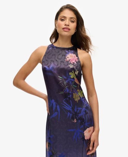 Printed Satin Maxi Dress