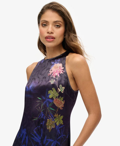 Printed Satin Maxi Dress
