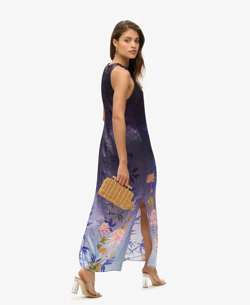 Printed Satin Maxi Dress
