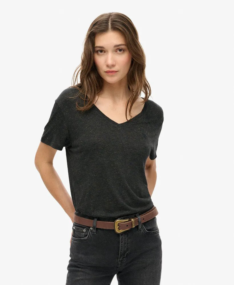 Studios Slub Embroidered V-Neckline T-Shirt