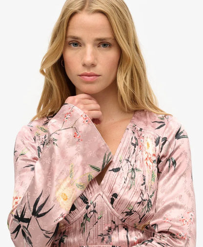 Flare Sleeve Jacquard Mini Dress