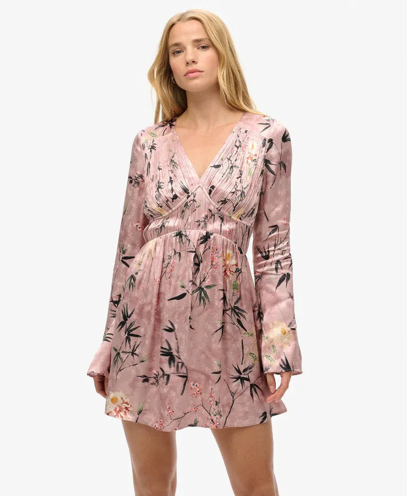Flare Sleeve Jacquard Mini Dress