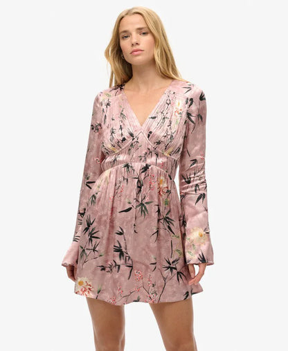Flare Sleeve Jacquard Mini Dress