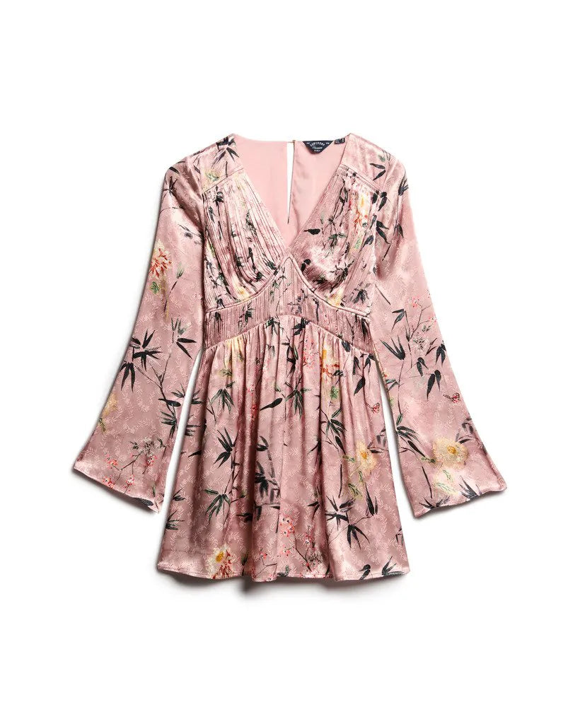 Flare Sleeve Jacquard Mini Dress