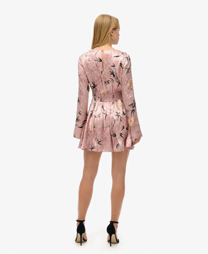 Flare Sleeve Jacquard Mini Dress