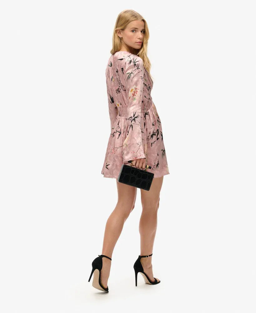 Flare Sleeve Jacquard Mini Dress