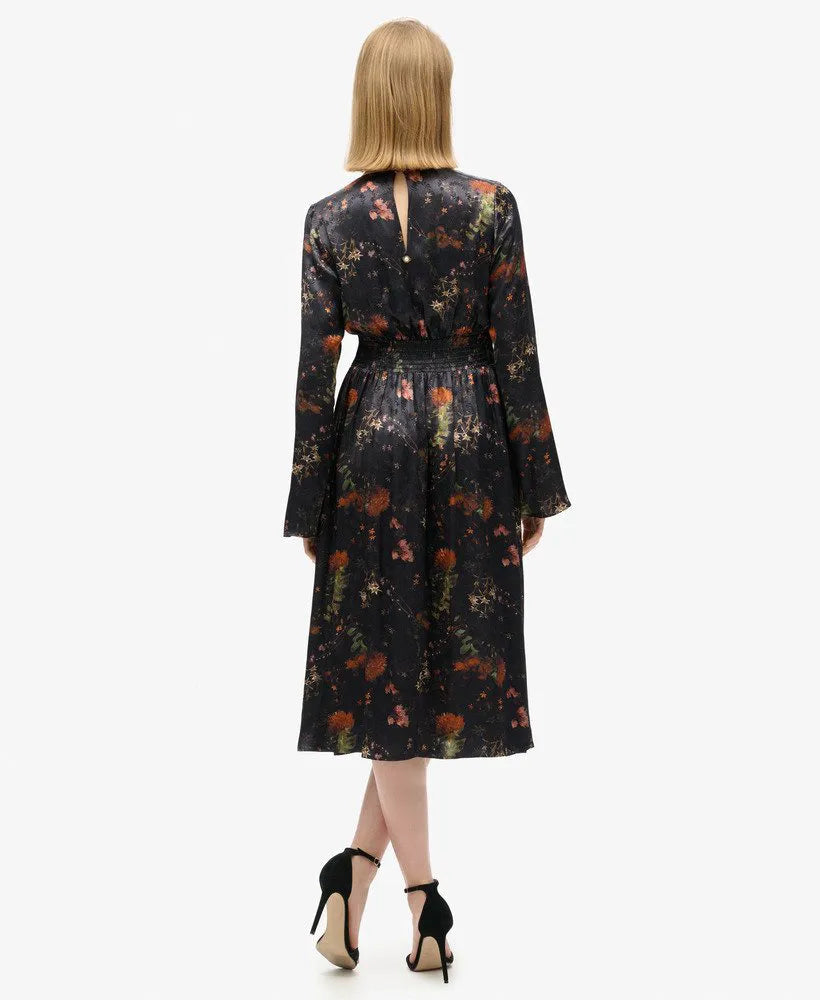 Flare Sleeved Jacquard Midi Dress